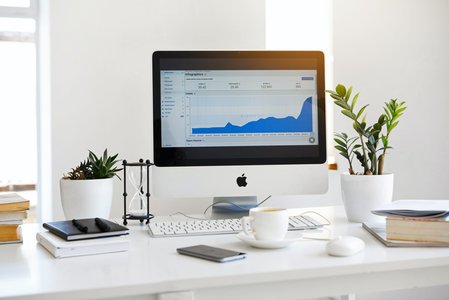 SEO office workspace with monitors