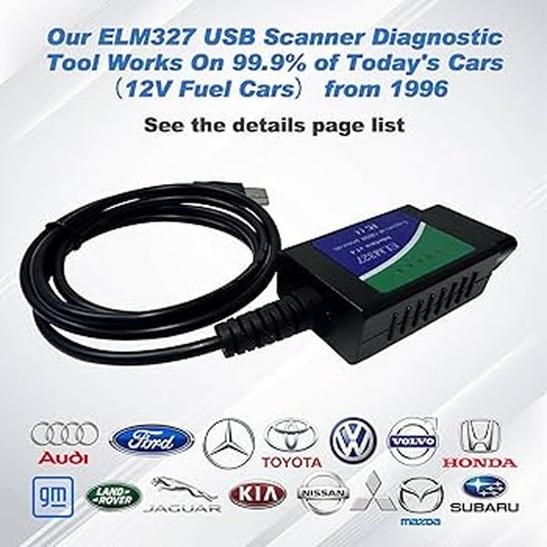 An ELM327 USB adapter, commonly used to connect a PC to a vehicle's OBD2 port.