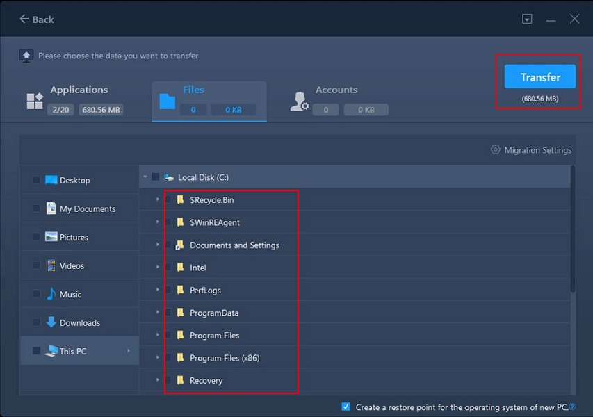 EaseUS Todo PCTrans network transfer interface