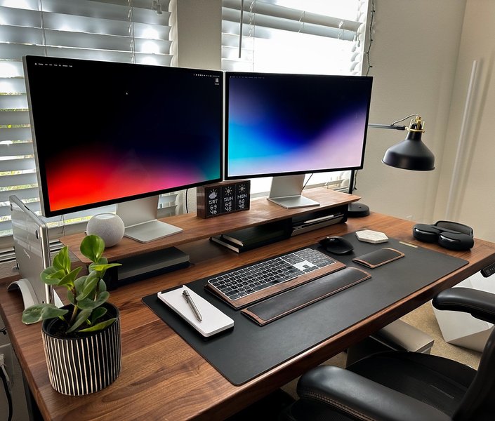 Freelance developer dual monitor workspace