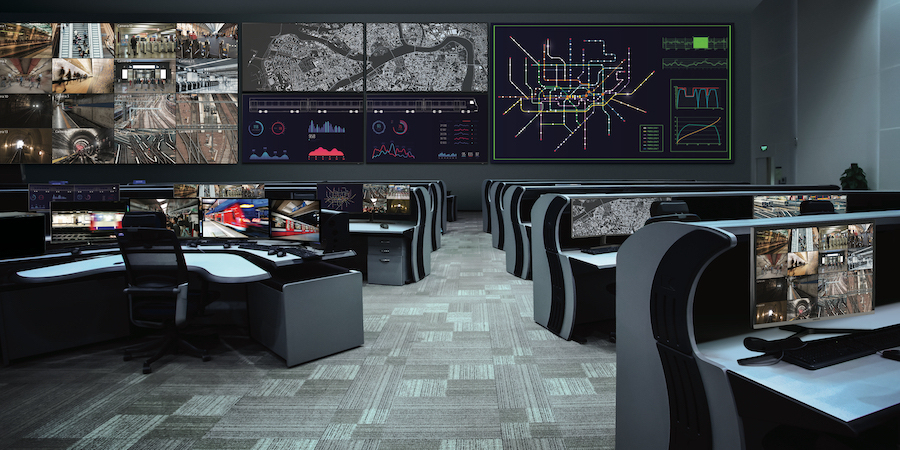 active server room, modern data center, dynamic digital screens