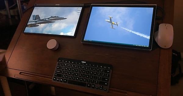 27 inch monitor workspace with Surface Book