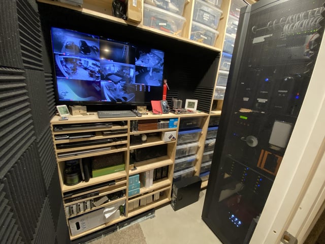 server room with storage racks