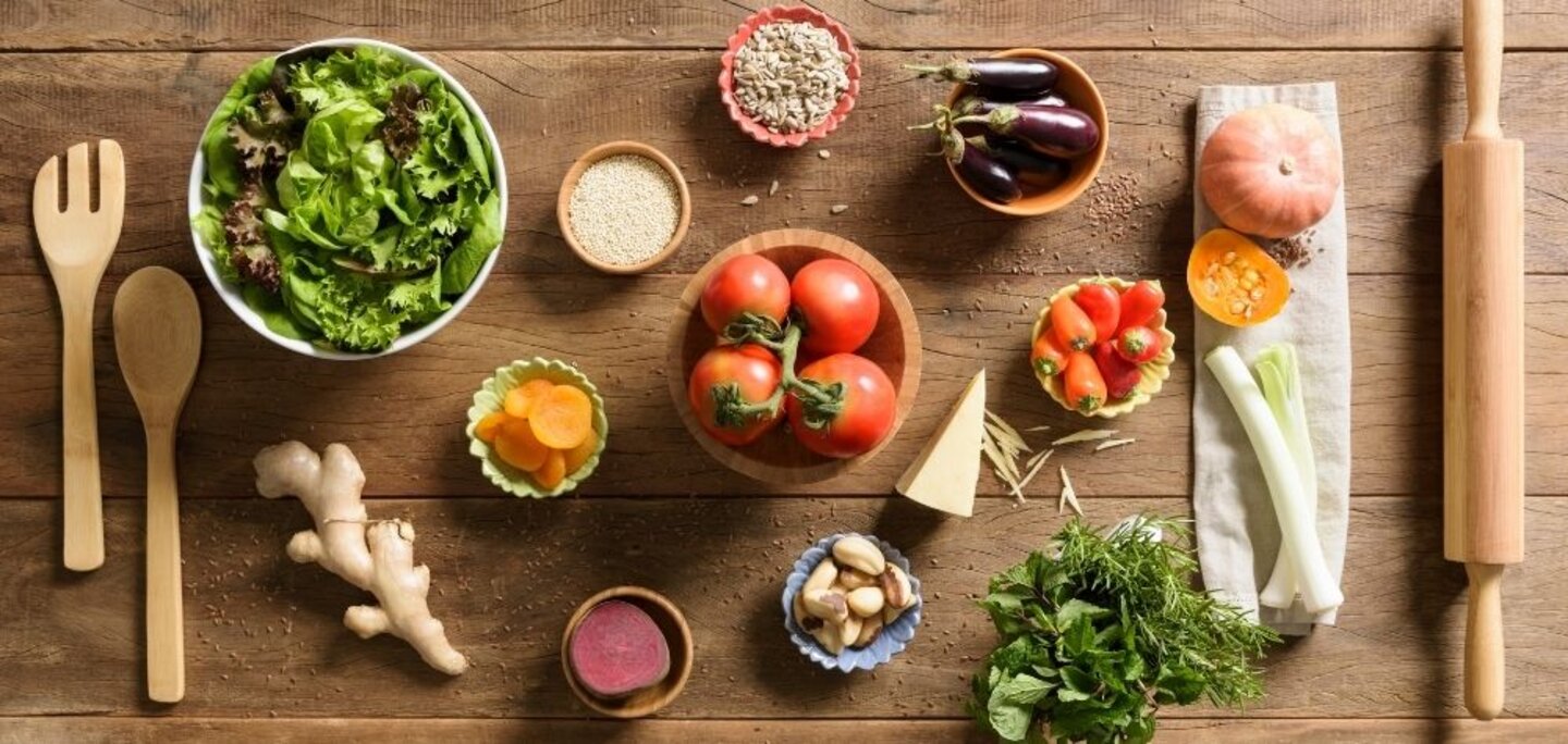 kitchen utensils and ingredients