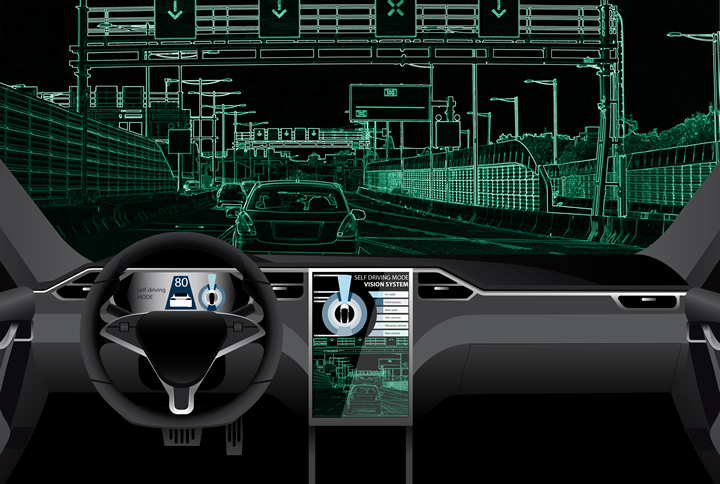 futuristic industrial robots and autonomous vehicles