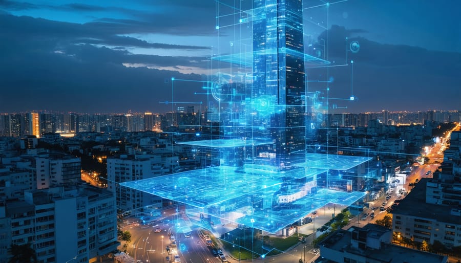 futuristic cityscape and modern technology infrastructures