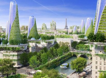 futuristic cityscape with green infrastructure