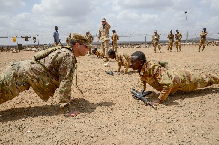 African security forces training outdoors