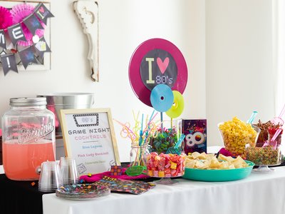 vibrant board games party setup