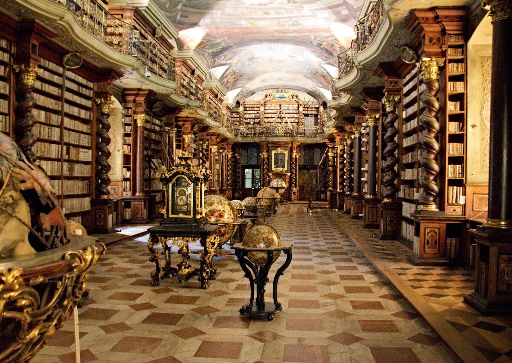 historic library interior with old books