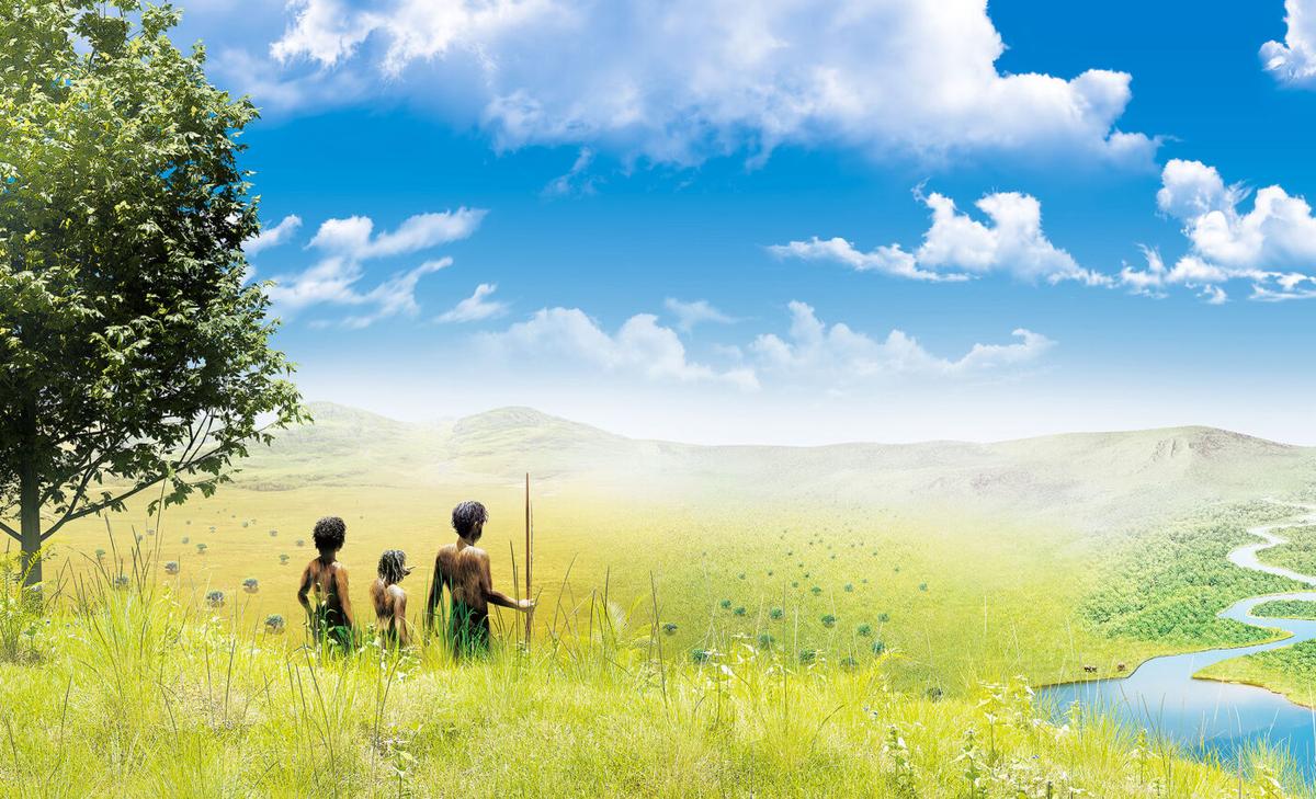 landscape with diverse people