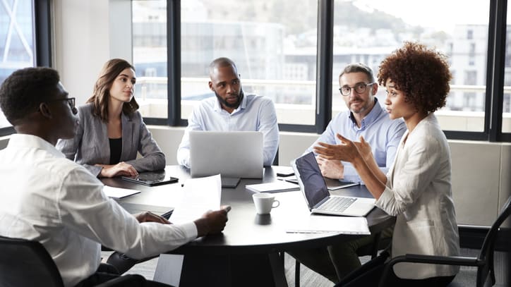 scenic office, diversity meeting, modern workplace