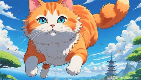 Studio Ghibli-style Flying Orange Cat | Stable Diffusion Online