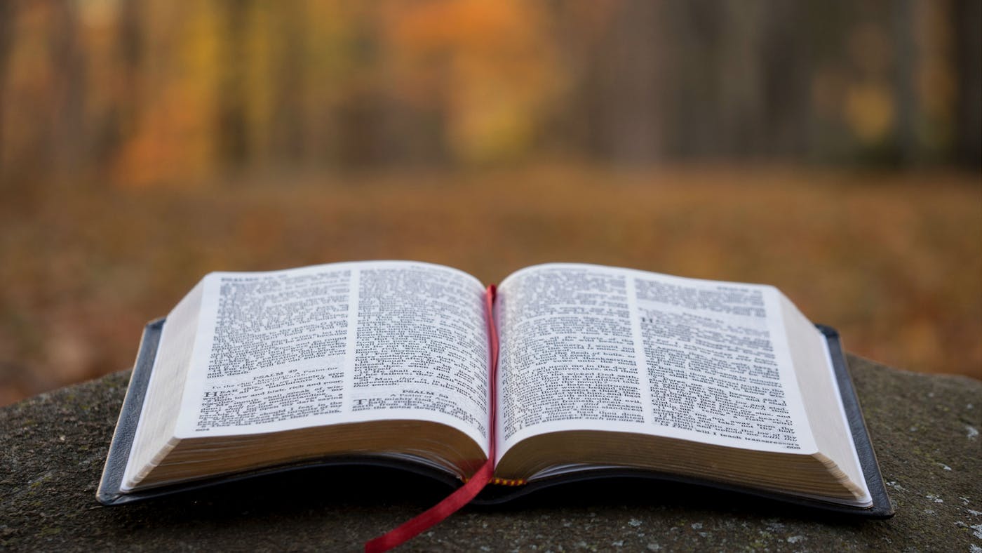 scenic landscape with old bible book