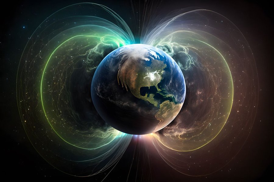 Conceptual art of Earth's dynamic magnetic field lines