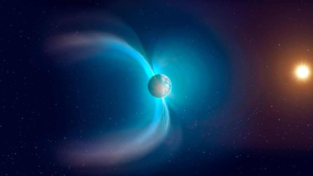 Illustration of Earth's magnetic field and solar wind