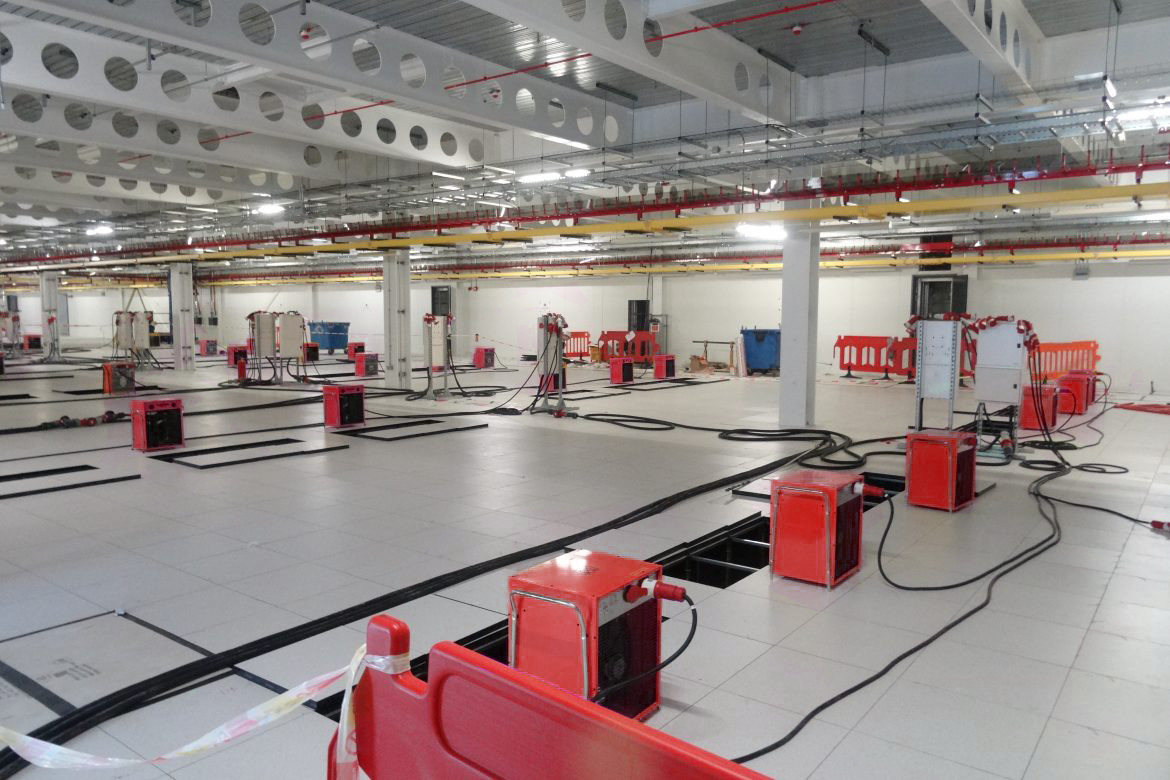 data centre construction site and testing equipment