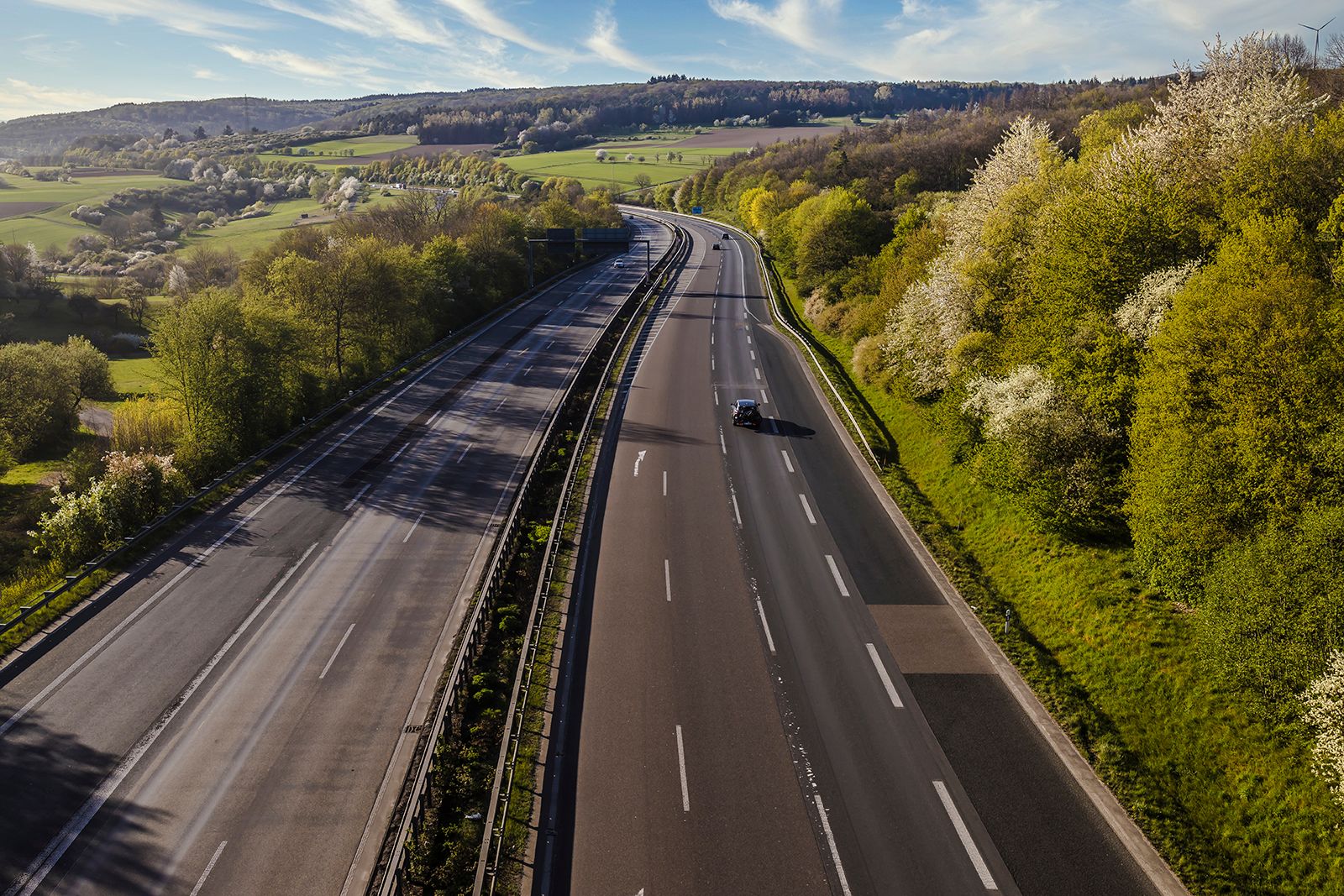German landscape with road construction