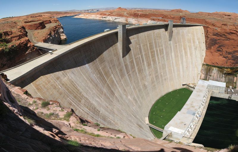 large dam construction and river landscape