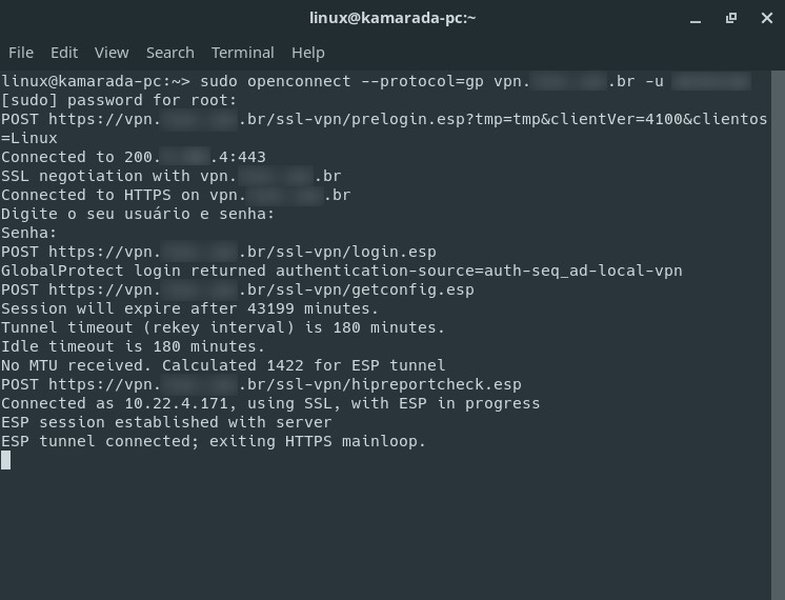 Interface graphique de GlobalProtect Connecté