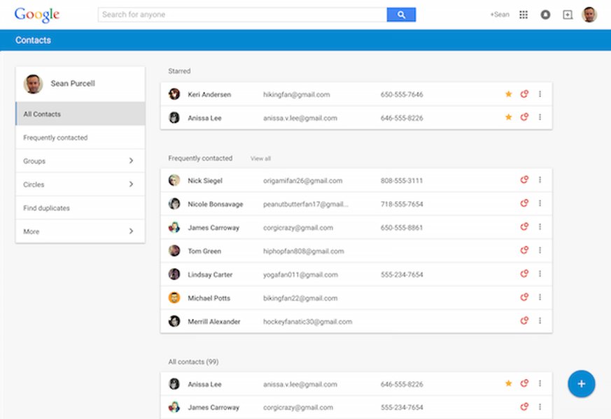 Google Contacts interface