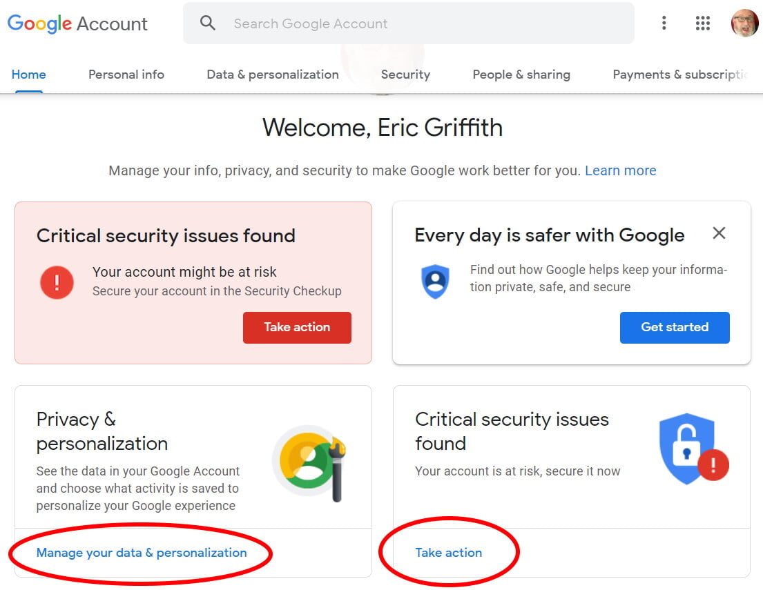 secure email backup and google account settings