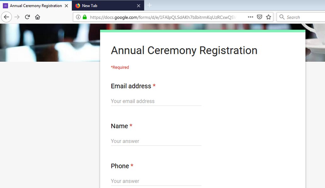 Zrzut ekranu Formularza Google otwartego w trybie bez logowania.