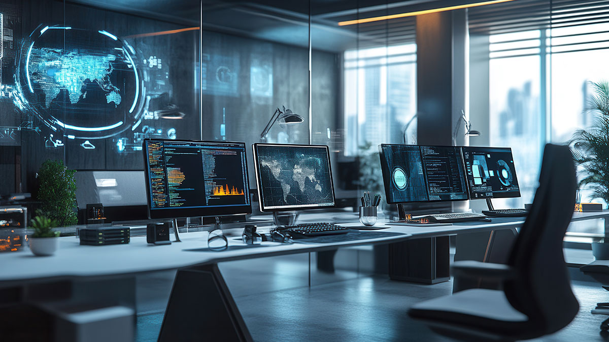 government building and computer screens