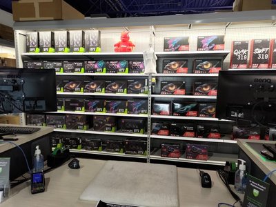 graphics cards on display in a store
