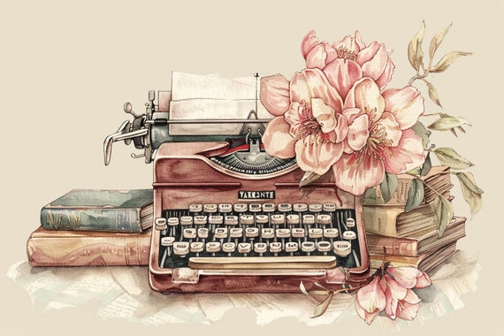 vintage typewriter and old books