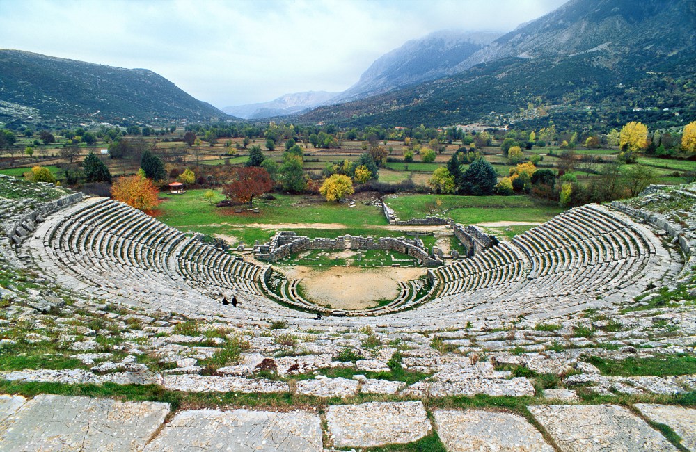 greece island landscape and historical ruins