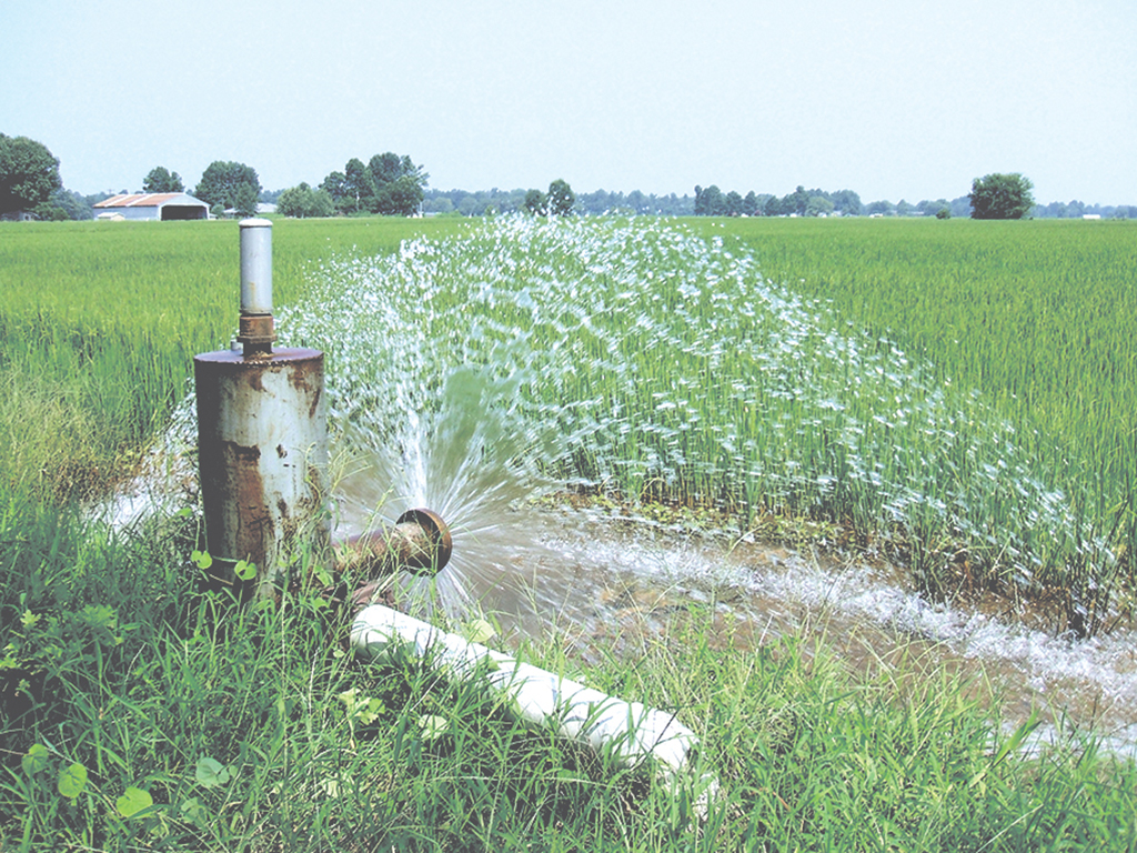 irrigation field with groundwater wells