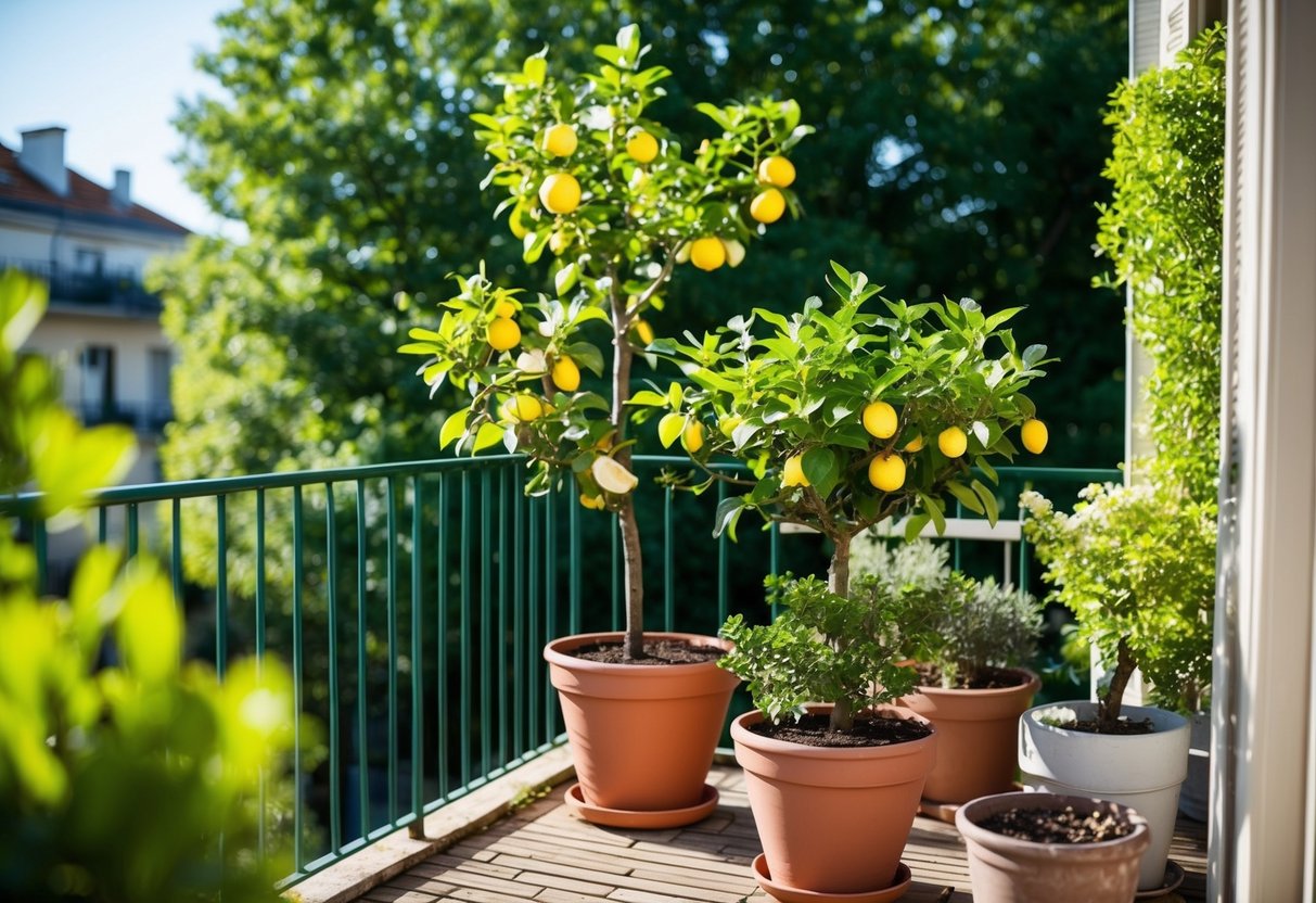 lemon trees in pots on balcony