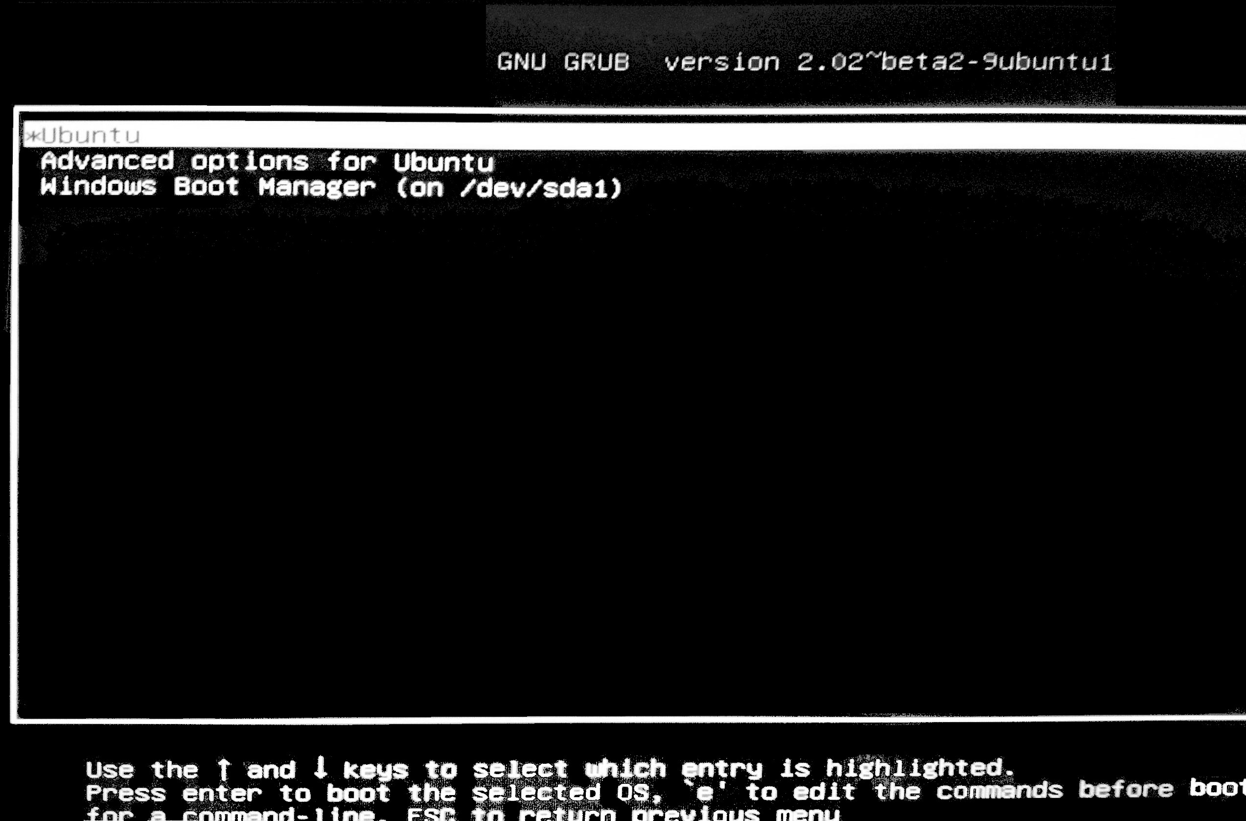 grub boot loader screen