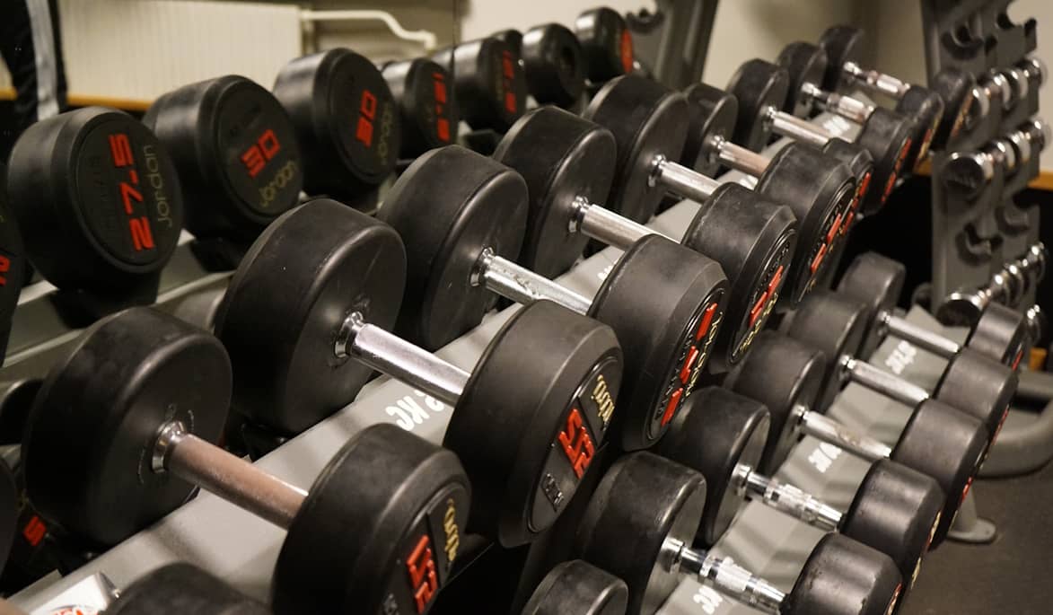 gym equipment and dumbbells
