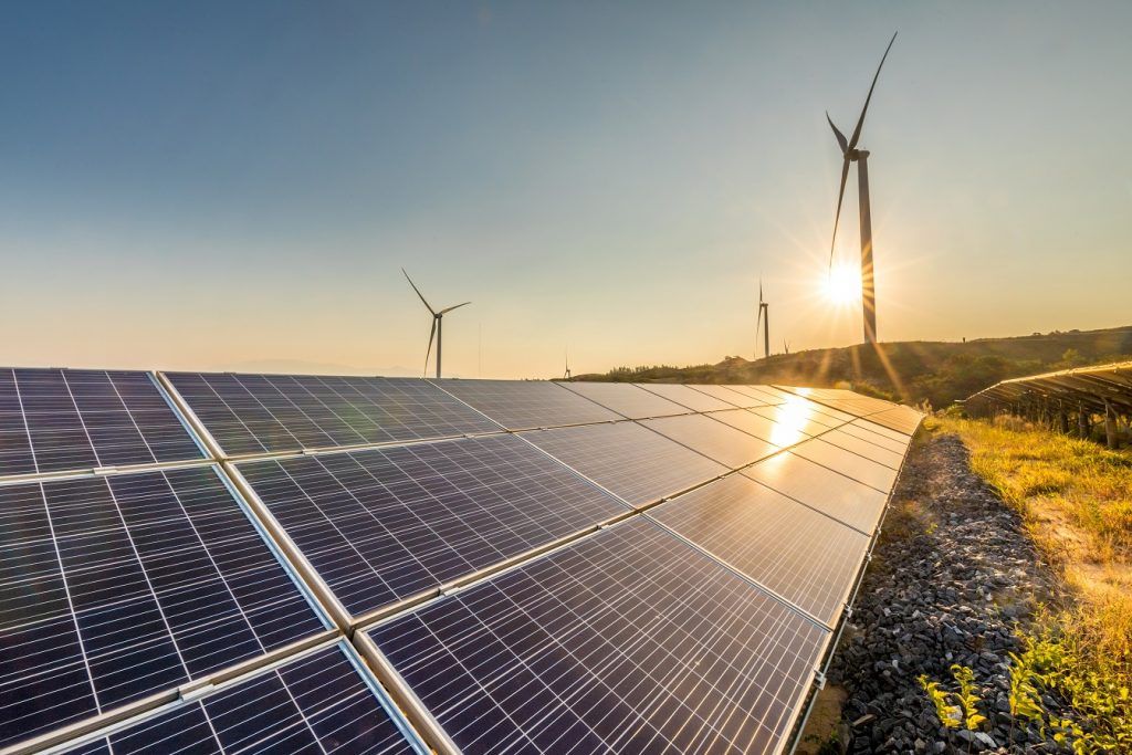 renewable energy scenery moderate wind turbines solar farm