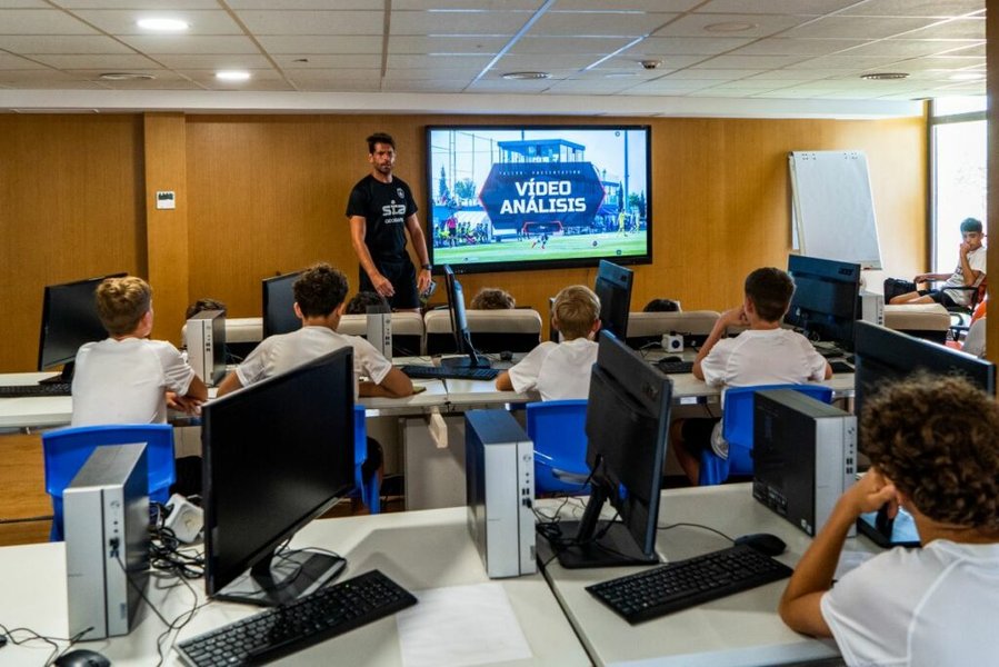modern computer lab with video analysis display
