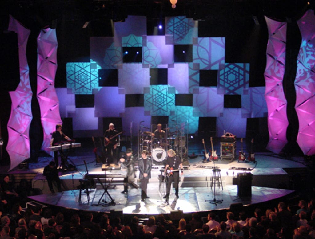 scenic concert stage and backstage areas