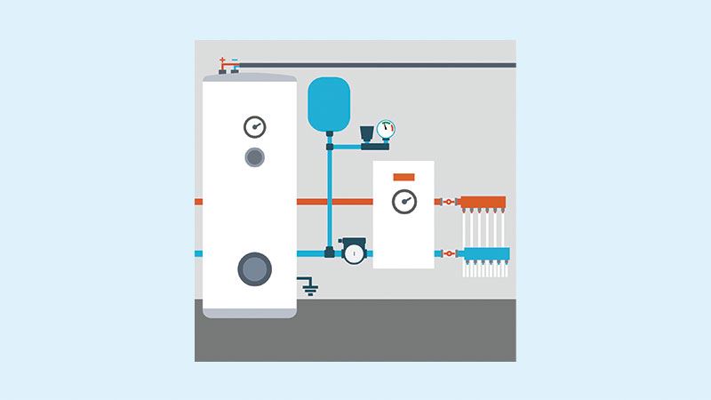 modern thermostat and efficient heating system in house