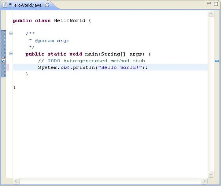 Java code snippet showing the HelloWorld class and System.out.println