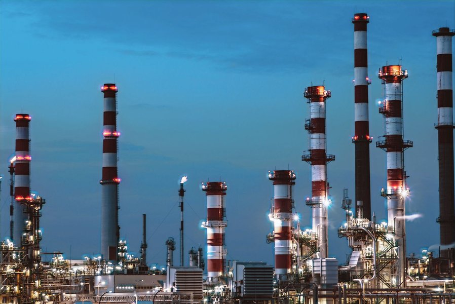 Industrial piping in a gas manufacturing facility