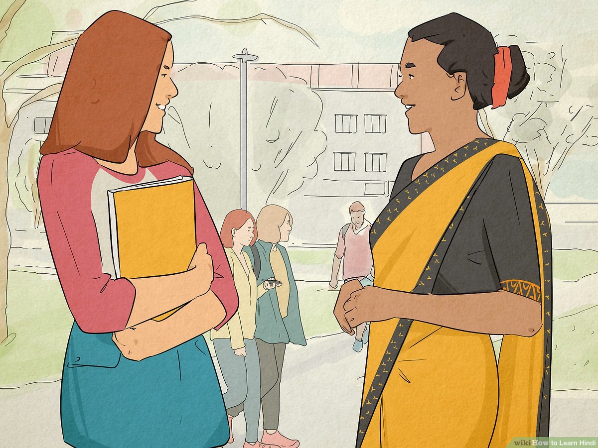 students practicing hindi conversation in a classroom or online setting