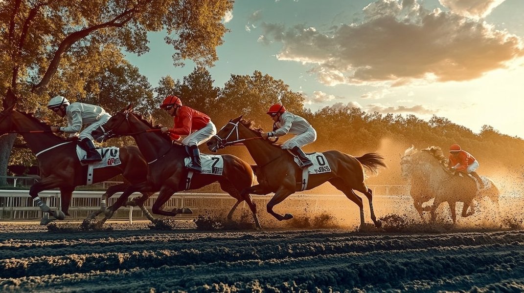 迫力ある競馬のレースシーン