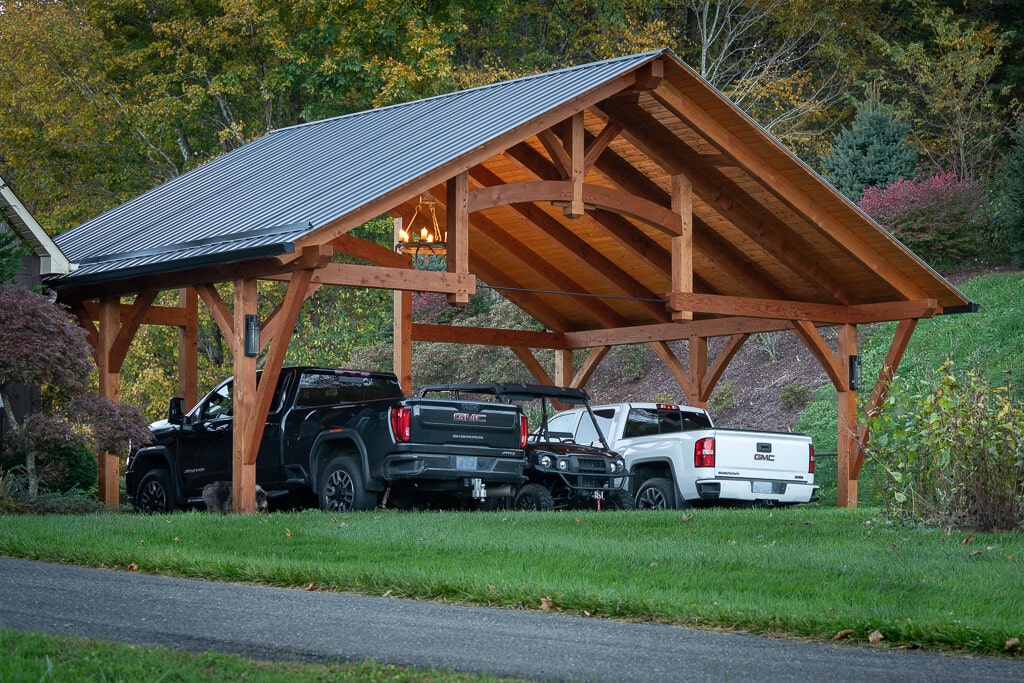 wooden carport construction outdoors
