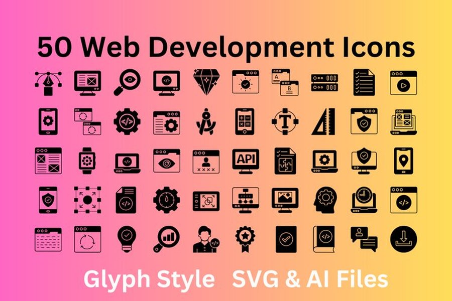 Web Development Icon Set: AI in Web Design