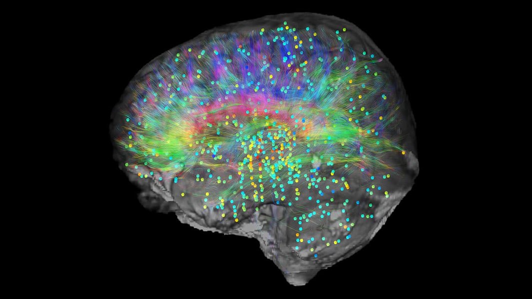 Artistic representation of a human brain with glowing neural pathways