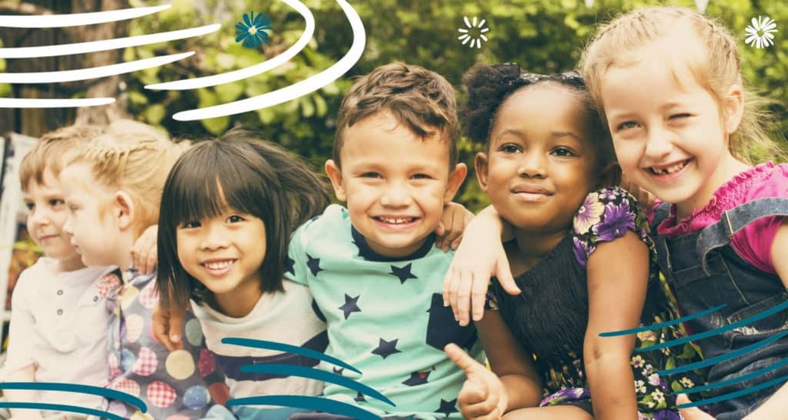 Diverse group of children playing together