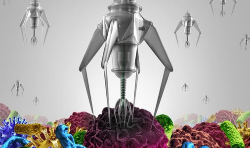 nanorobots, human cells, futuristic research lab
