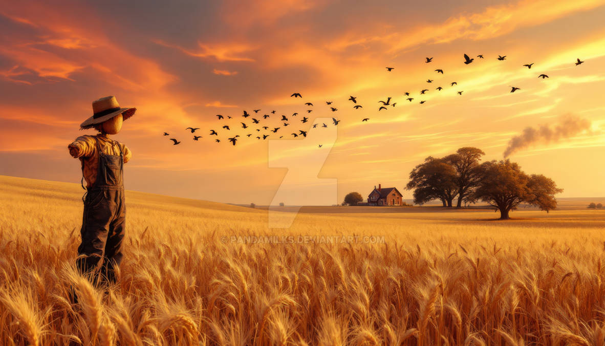 scenic countryside field scarecrow