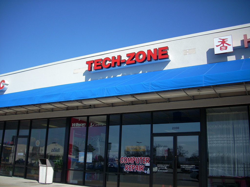 bank and electronic store facade